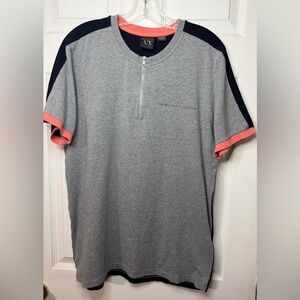 Armani Exchange Gray Tee with Coral and Navy Accents